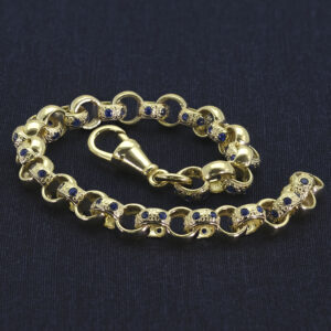 9ct Yellow Gold Blue Gemstone Belcher Bracelet 5″ 6mm