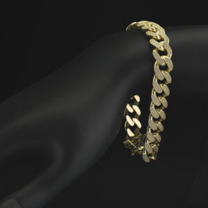 9ct Yellow Gold Gemstone Cuban Bracelet 8″ 10.5mm