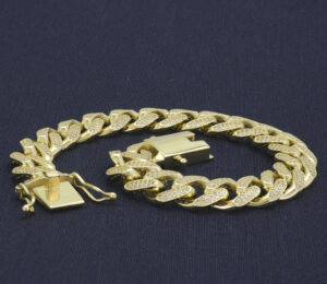 9ct Yellow Gold Gemstone Cuban Bracelet 8″ 10.5mm