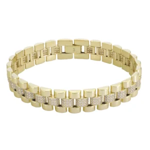 9ct Yellow Gold Gemstone Watch Strap Bracelet 6″ 12mm