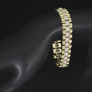 9ct Yellow Gold Gemstone Watch Strap Bracelet 6&#8243; 12mm