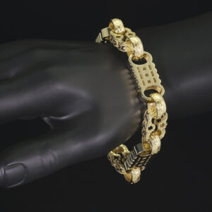 9ct Yellow Gold Stars &#038; Bars Bracelet 9″ 14mm