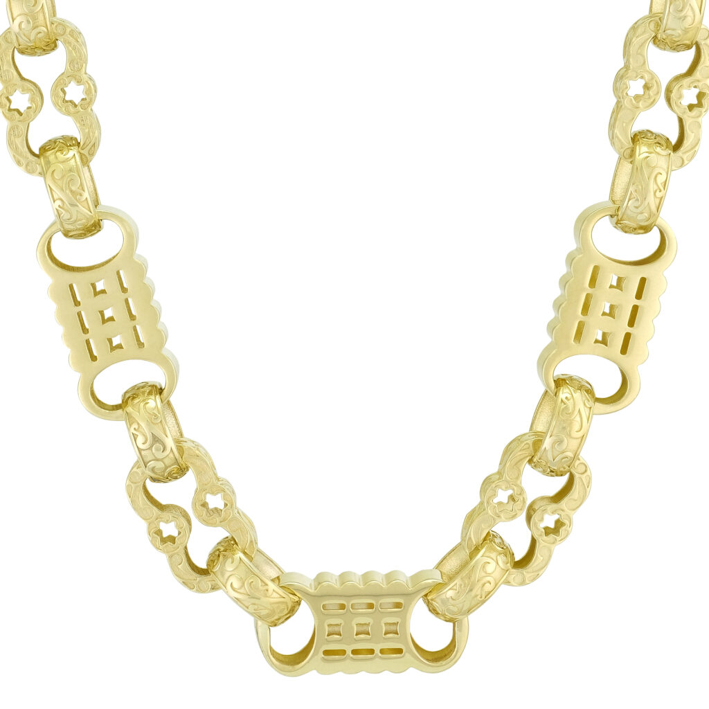 9ct Yellow Gold Stars & Bars Chain 24″ 14mm - Britannia Jewellery