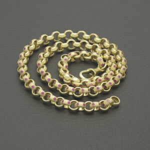 9ct Yellow Gold Pink Gemstone Belcher Chain 16&#8243; 6mm