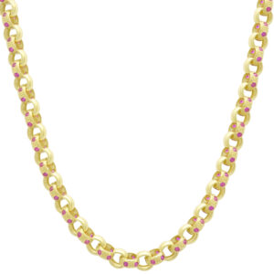 9ct Yellow Gold Pink Gemstone Belcher Chain 18&#8243; 6mm