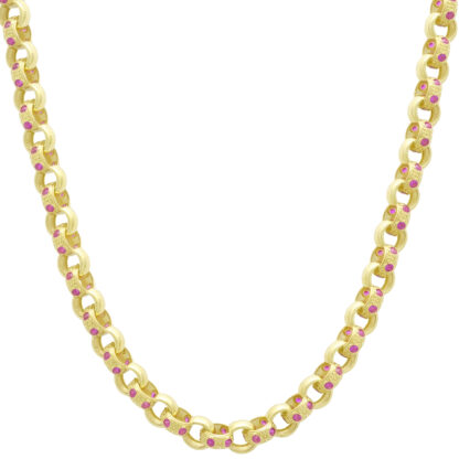 9ct Yellow Gold Pink Gemstone Belcher Chain 18" 6mm