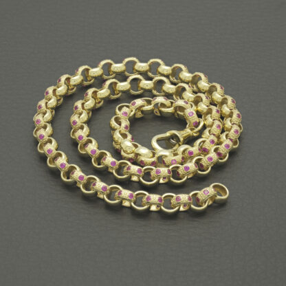 9ct Yellow Gold Pink Gemstone Belcher Chain 20" 6mm - Image 2