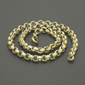 9ct Yellow Gold Blue Gemstone Belcher Chain 20&#8243; 6mm