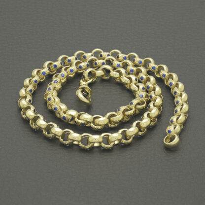 9ct Yellow Gold Blue Gemstone Belcher Chain 20" 6mm - Image 2