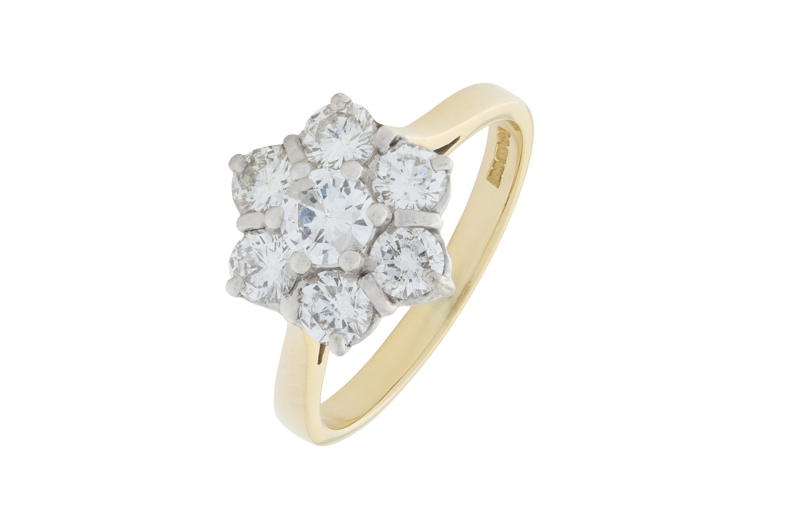 18ct Yellow Gold 1.23ct Diamond Flower Cluster Ring - L