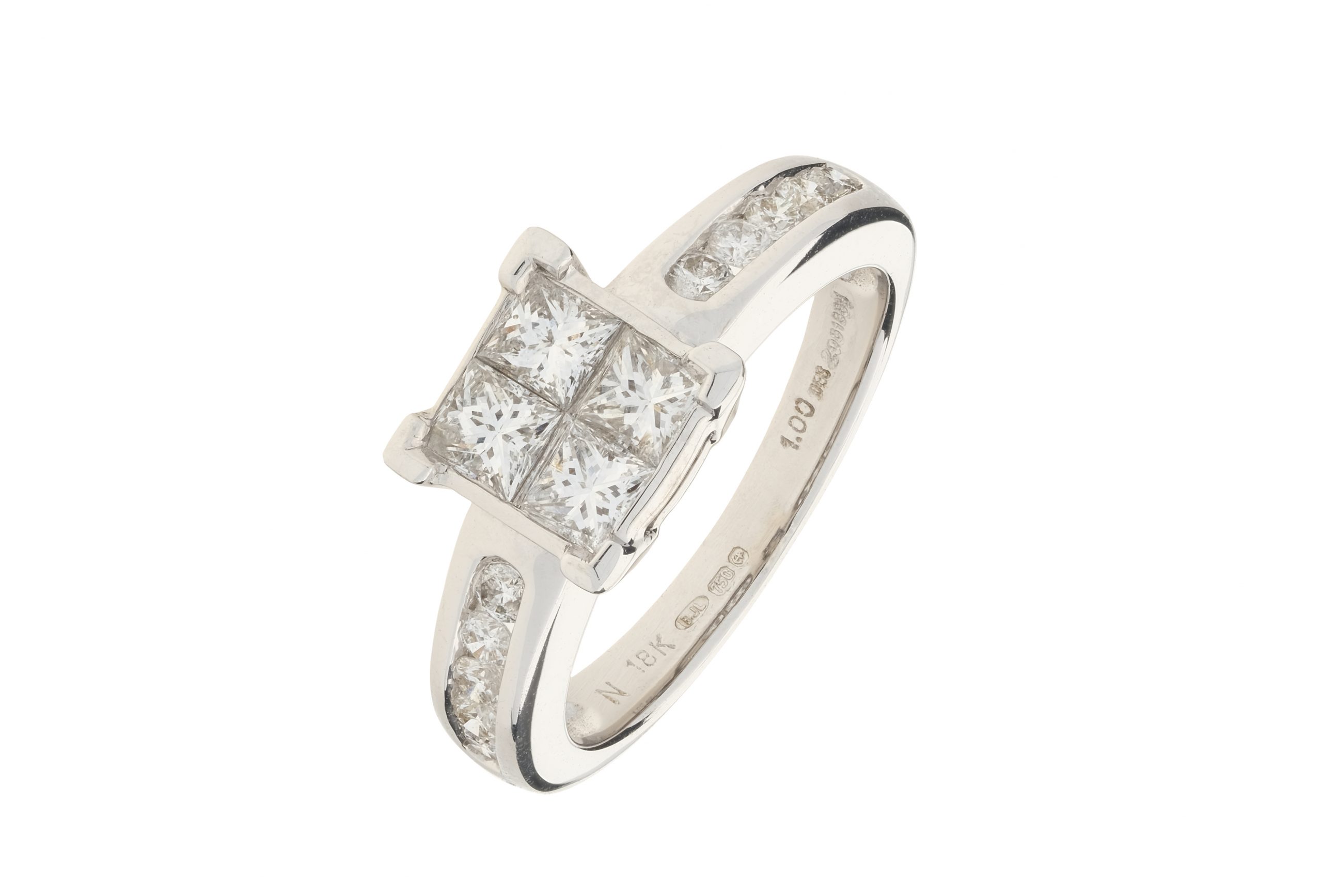 18ct White Gold 0.74ct Princess Cut Four Stone Cluster Ring