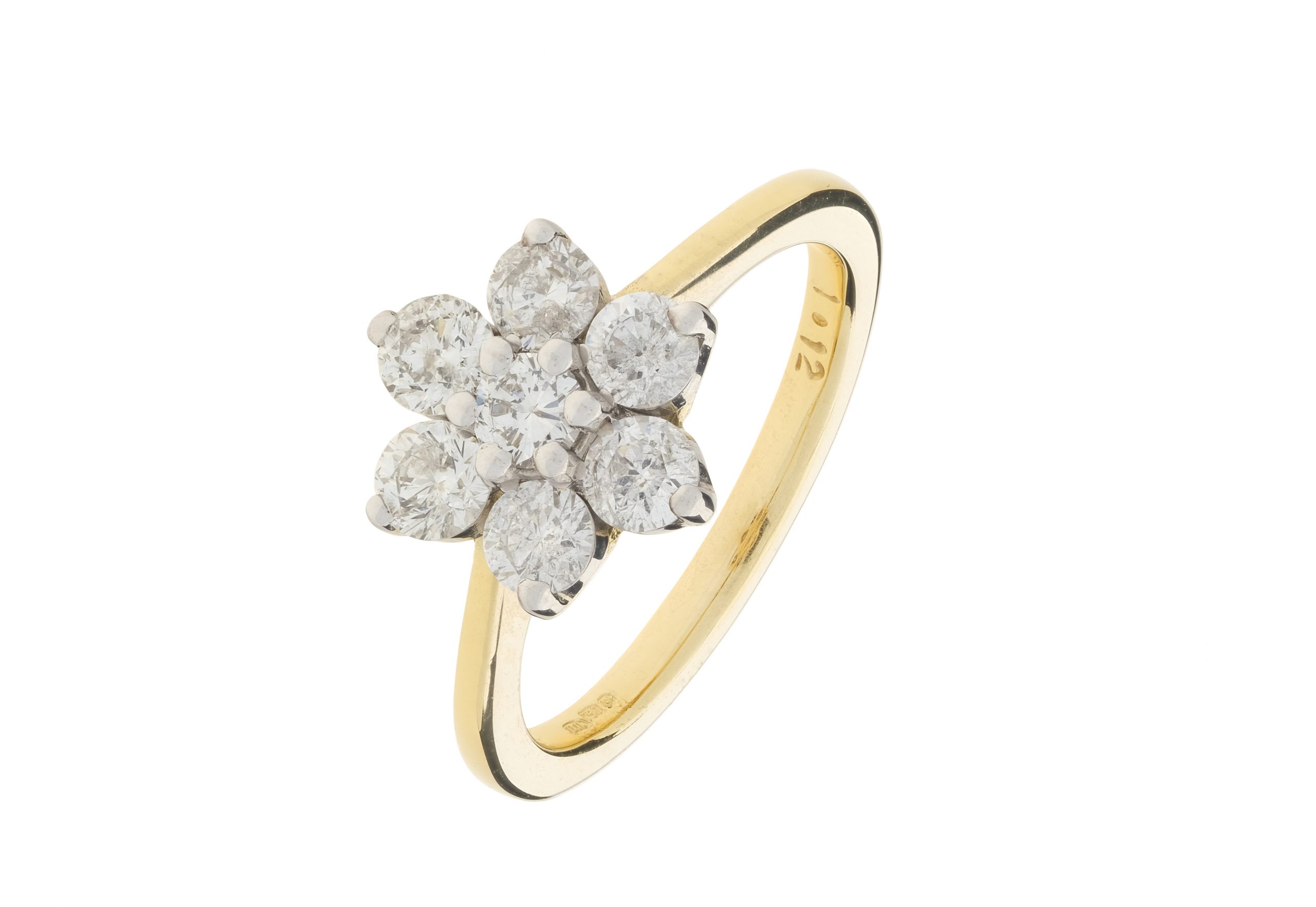 18ct Yellow Gold 1.12ct Diamond Flower Cluster Ring - O1/2