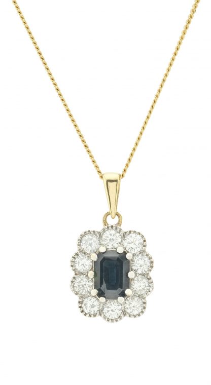 18ct Sapphire And Diamond Cluster Pendant & 9ct Chain