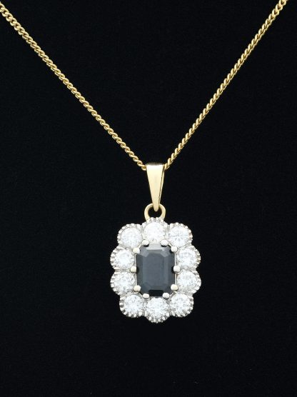 18ct Sapphire And Diamond Cluster Pendant & 9ct Chain