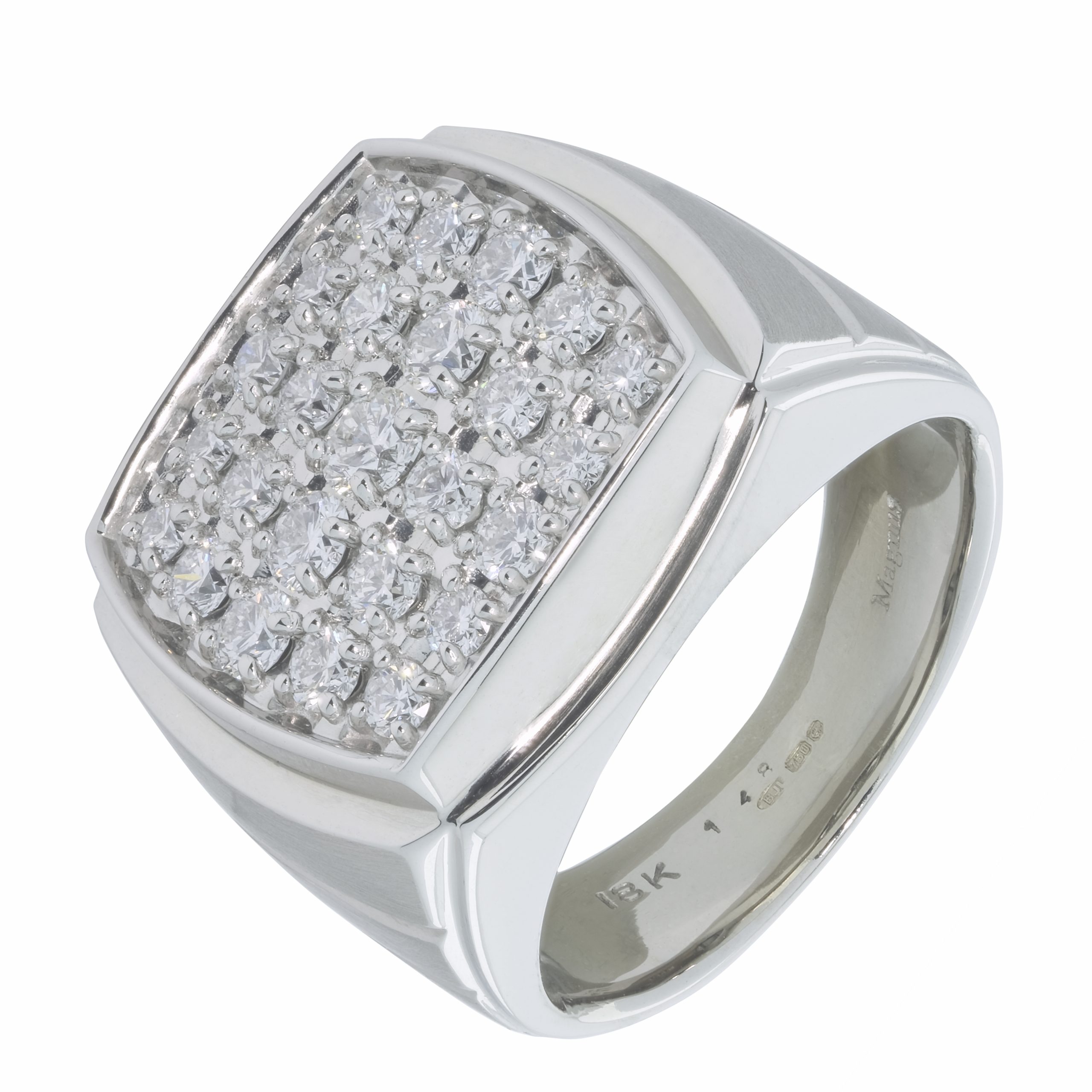 18ct White Gold 1.48ct Round Diamond Signet Ring