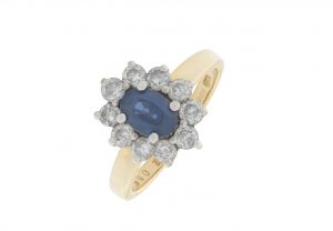 18ct Yellow Gold Sapphire &#038; Diamond Cluster Ring