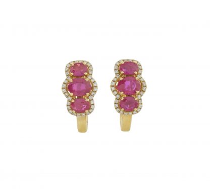 18ct Yellow Gold Ruby & Diamond Drop Earrings