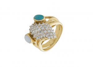 18ct Yellow Gold Diamond &#038; Opal &#038; Turquoise Dress Ring