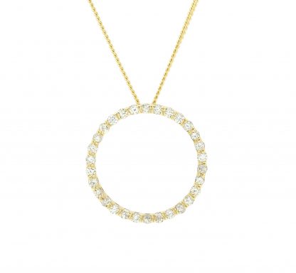 18ct Yellow Gold Diamond Circle Pendant & Chain