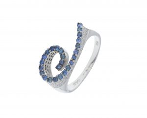 18ct White Gold Sapphire &#038; Diamond Curl Dress Ring