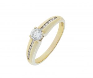 18ct Yellow Gold 0.40ct Round Diamond Solitaire Ring &#038; Diamond Shoulders