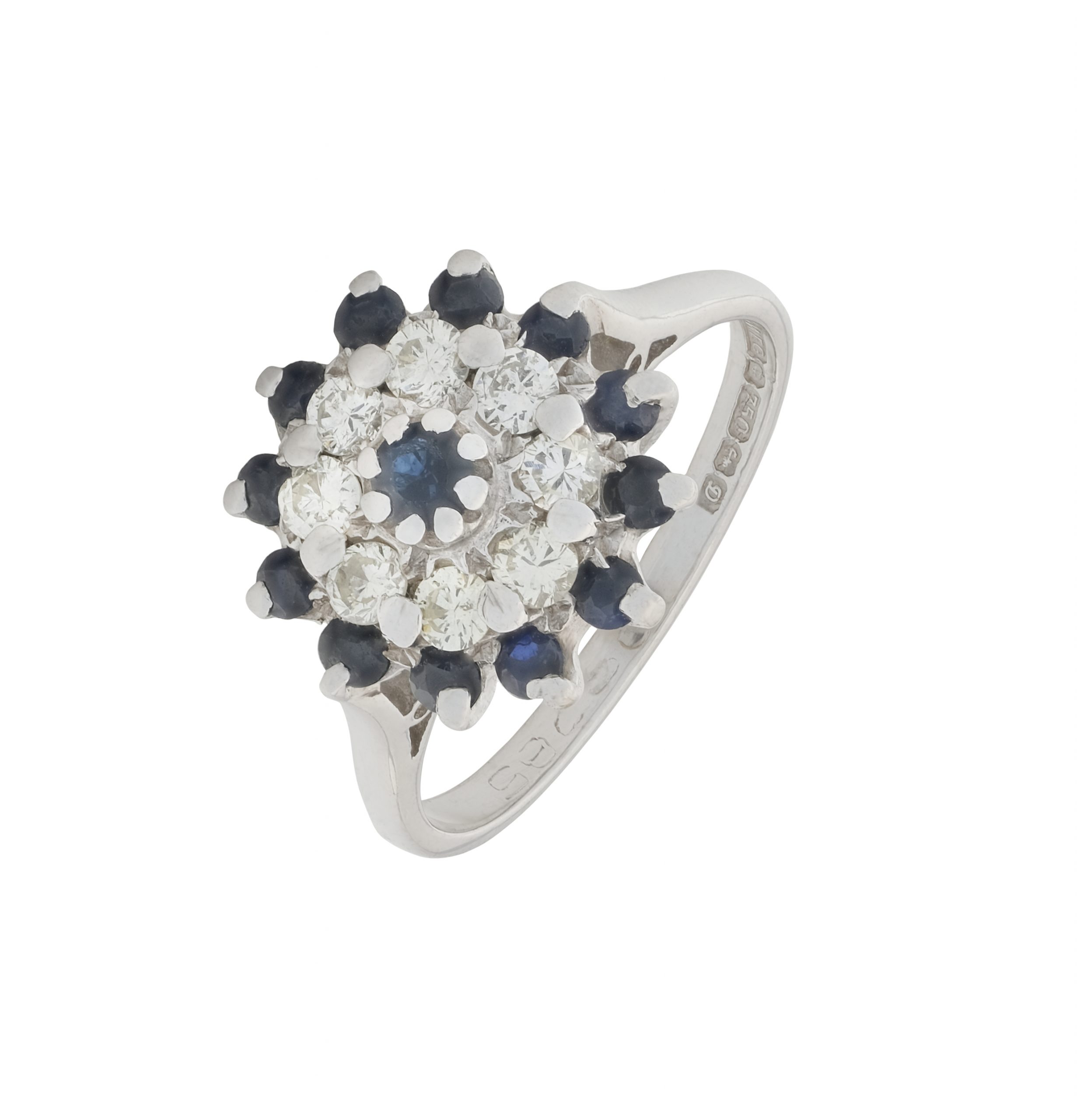 18ct White Gold Diamond & Sapphire Flower Cluster Ring