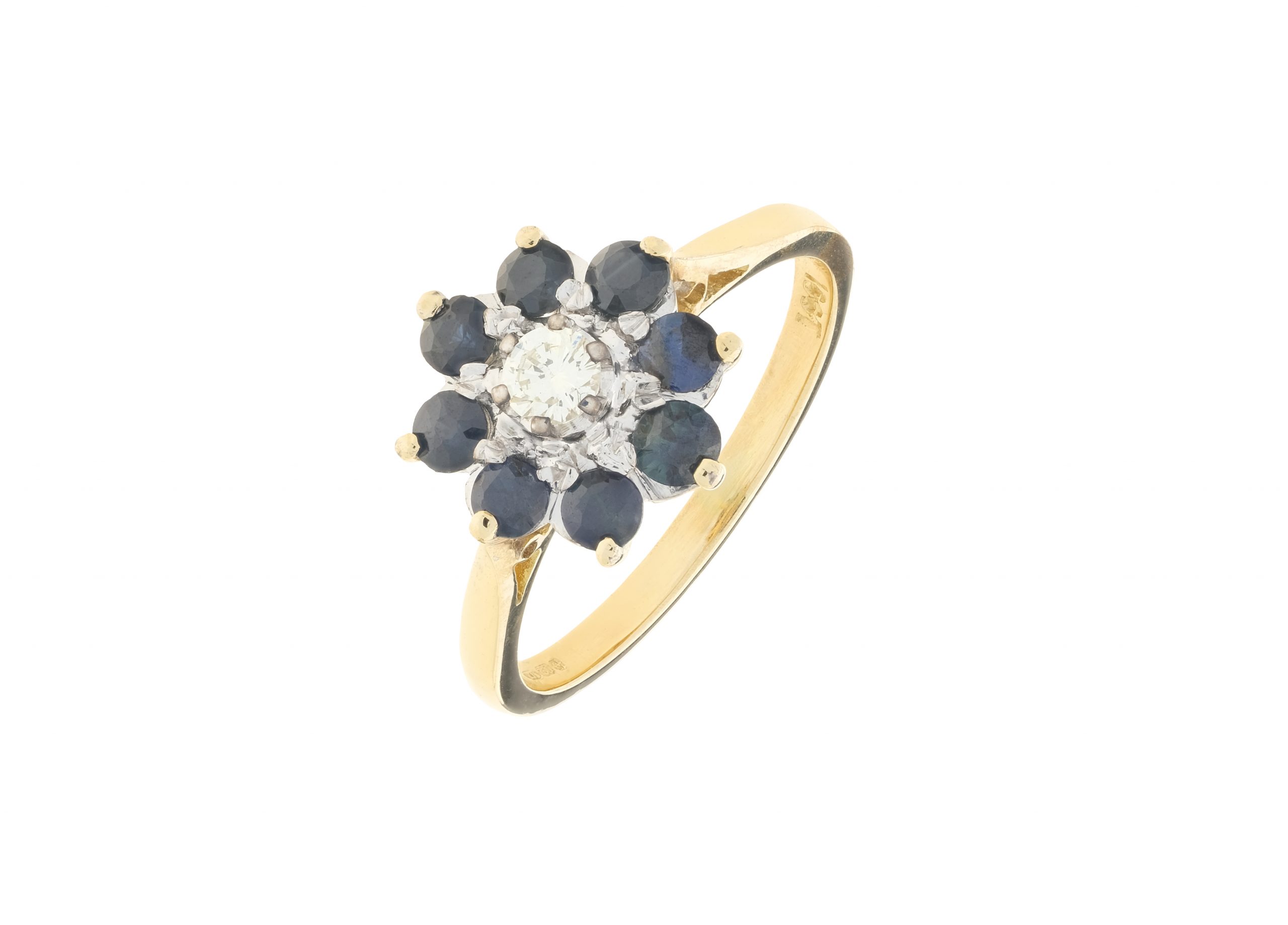 18ct Yellow Gold Diamond & Sapphire Flower Cluster Ring