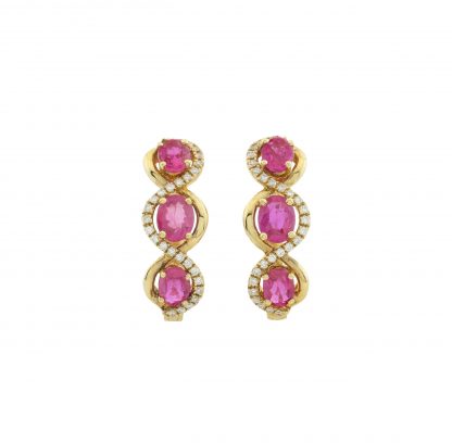 18ct Yellow gold ruby & diamond drop earrings