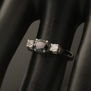 18ct White Gold Sapphire &#038; Diamond Three Stone Ring