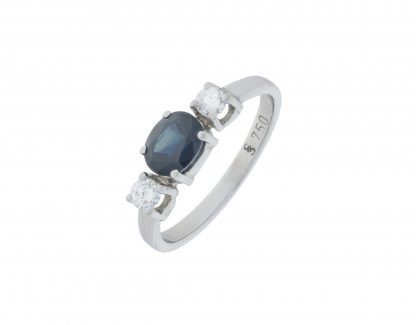 18ct White Gold Sapphire & Diamond Three Stone Ring