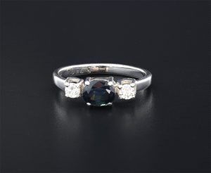 18ct White Gold Sapphire &#038; Diamond Three Stone Ring