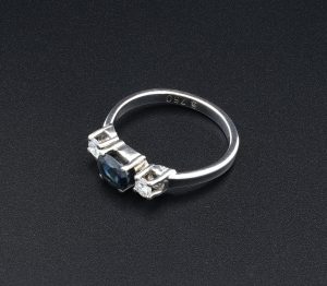 18ct White Gold Sapphire &#038; Diamond Three Stone Ring