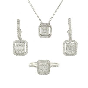 18ct White Gold Diamond Ring, Earrings, Pendant and Necklace Set