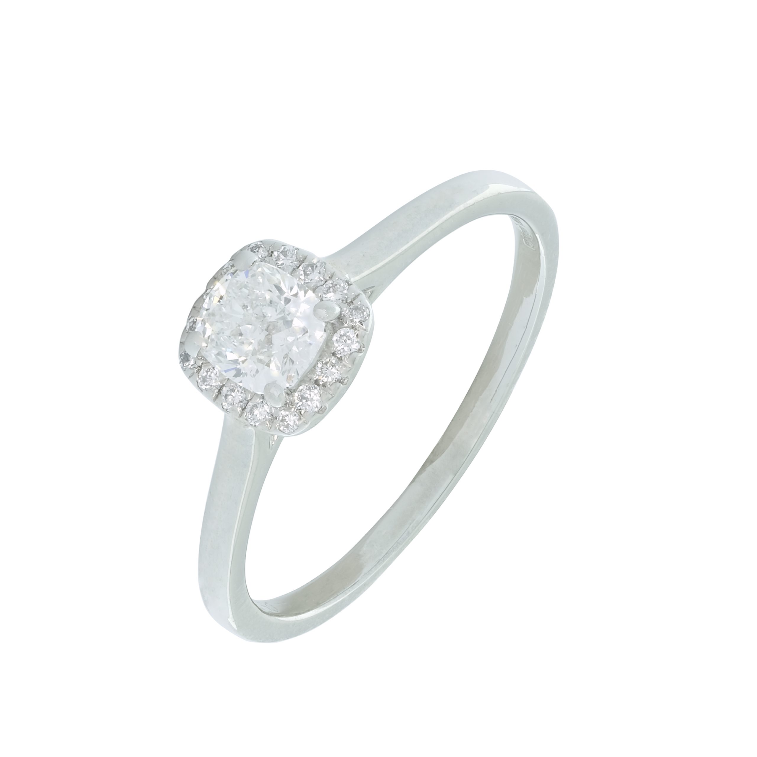 Platinum 0.58ct Cushion Cut Diamond Halo Ring - O