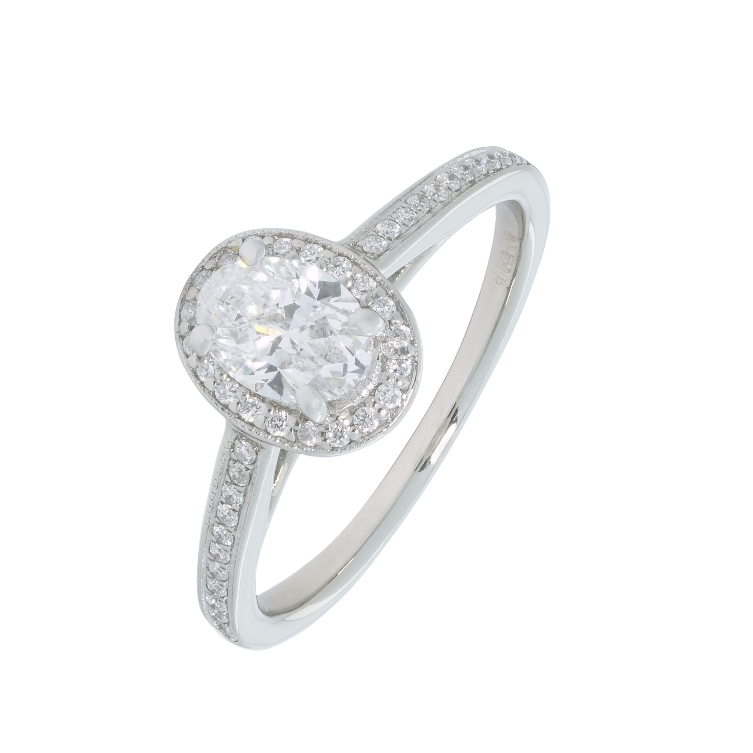 18ct White Gold 0.68ct Oval Diamond & Diamond Shoulders Halo Ring