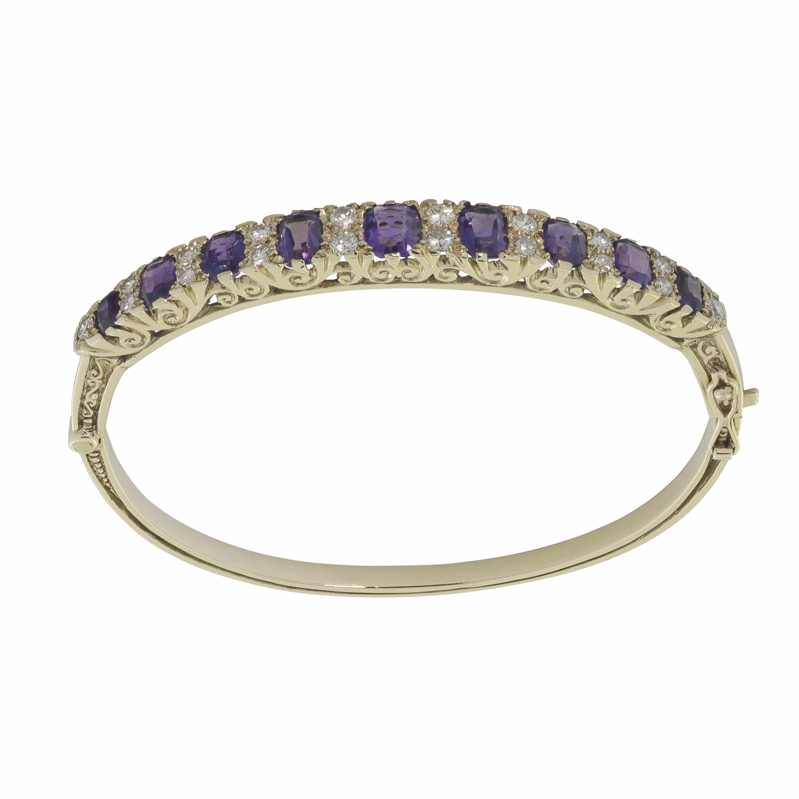 9ct Yellow Gold Amethyst And Diamond Bangle