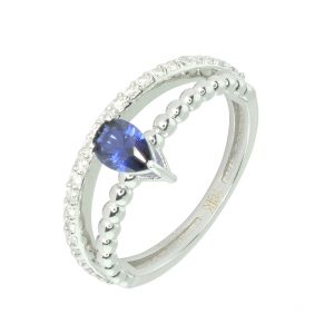 18ct White Gold Pear Sapphire And Diamond Ring