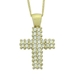 18ct Yellow Gold 1.00ct Diamond Latin Cross Necklace 18&#8243;