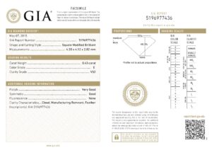 Platinum 0.50ct Princess Cut Diamond Ring