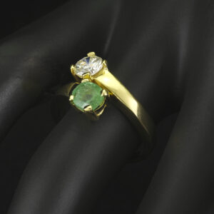 18ct Yellow Gold 0.60ct Diamond 0.55ct Emerald Ring