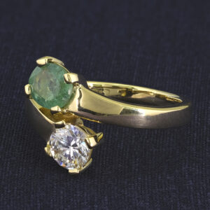 18ct Yellow Gold 0.60ct Diamond 0.55ct Emerald Ring