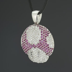 14ct White Gold 3.10ct Diamond And 2.9ct Ruby Mario Mushroom Pendant