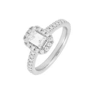 Platinum 0.50ct Emerald Cut Diamond Halo Ring