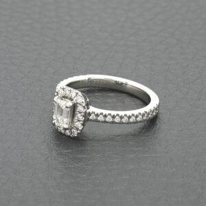 Platinum 0.50ct Emerald Cut Diamond Halo Ring