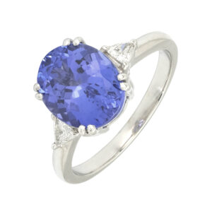 18ct White Gold 0.12ct Diamond &#038; 4.10ct Tanzanite Three Stone Ring