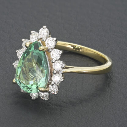 18ct Yellow Gold 0.62ct Diamond And Emerald Pear Halo Ring - Image 2