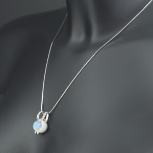 18ct White Gold 0.22ct Diamond & Opal Necklace 20”