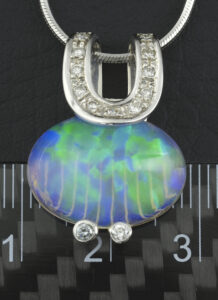 18ct White Gold 0.22ct Diamond & Opal Necklace 20”