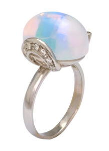 18ct White Gold 0.15ct Diamond And Opal Dress Ring