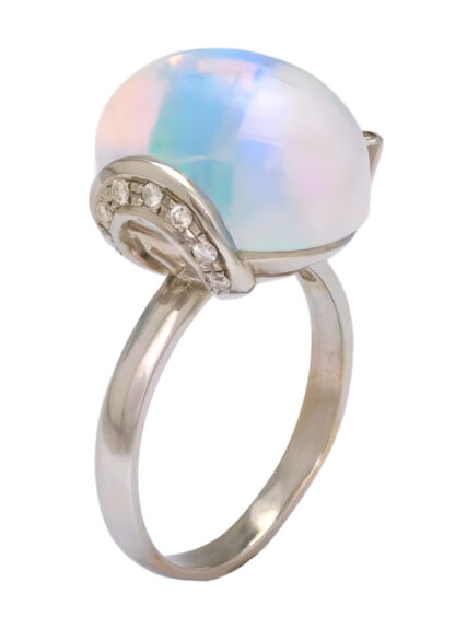 18ct White Gold 0.15ct Diamond And Opal Dress Ring